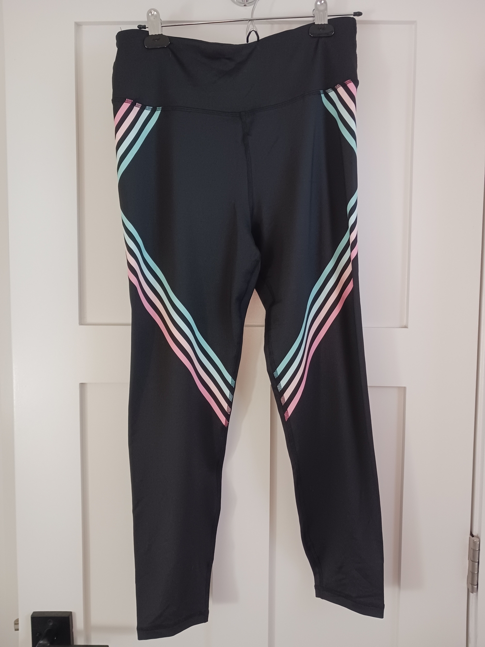 C&C California Black Leggings with Pastel Pink & Mint Stripes